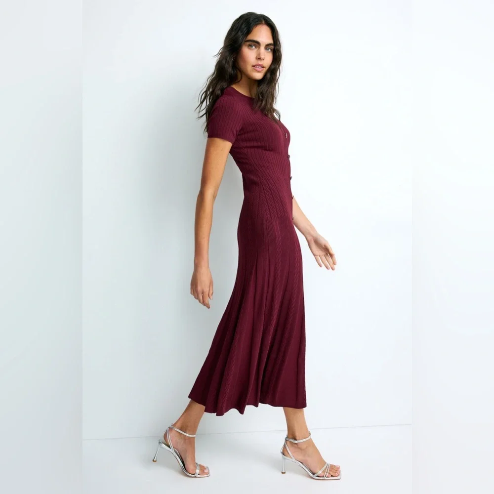 Sandro Milla Knit Midi Dress in Bordeaux size 36 - Picture 3 of 11